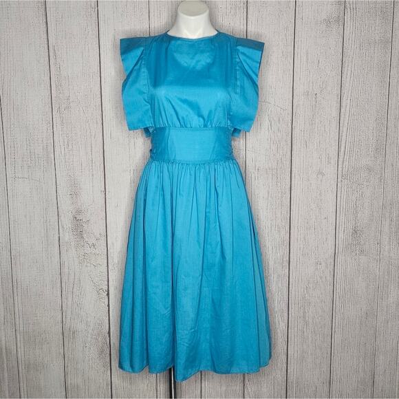 VTG Bright Blue Pinafore Fit & Flare Midi Dress - Picture 1 of 5